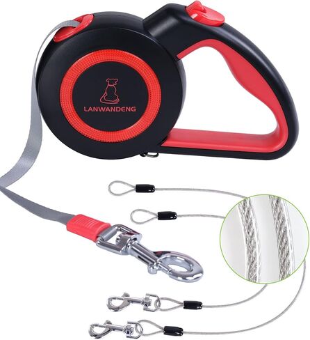 Chew Proof Retractable Dog Leash with 2 Heavy Duty No Tangle Wire Ropes, 16FT Long 360° Tangle-Free Dog Lead for 2 Dogs, Dual Dog Leashes for Small/Medium/Large Dogs… Gray in Kuwait