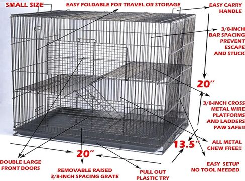 3 مستويات النمس شينشيلا الهامستر سوجر طائرة شراعية جربيل الجرذان الفئران الفئران غينيا خنزير القوارض ديجو داغوس قفص الحيوانات الصغيرة، ضيق تباعد شريط 3/8 بوصة (أسود / أسود) in Kuwait