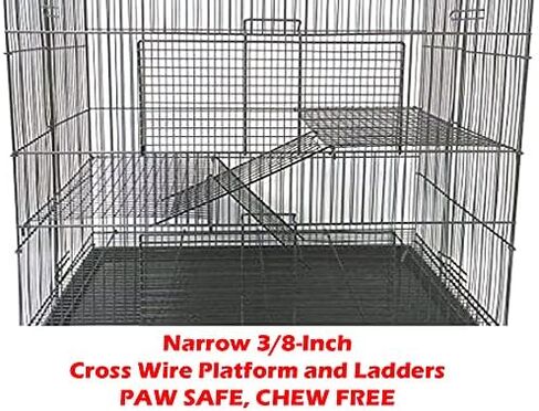 3 مستويات النمس شينشيلا الهامستر سوجر طائرة شراعية جربيل الجرذان الفئران الفئران غينيا خنزير القوارض ديجو داغوس قفص الحيوانات الصغيرة، ضيق تباعد شريط 3/8 بوصة (أسود / أسود) in Kuwait