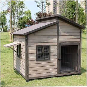 Outdoor Dog House, Wooden Raised Pet Kennel with Asphalt Roof, Front Door, Side Window, Porch for Medium/Large Dogs (Size : 3X-Large) in Saudi Arabia