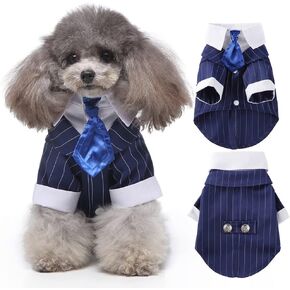 DENTRUN Dog Stylish Suit Bow Tie Costume, Puppy Tuxedo Wedding Halloween Birthday Cosplay Shirt, Pet Formal Clothes for Small Medium Dogs
