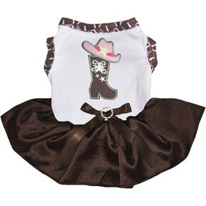 Petitebella Cowgirl Boot Hat Puppy Dog Dress (Pink/Cow, Medium) in Kuwait