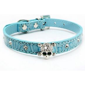 Cute Dazzling Sparkling Elegant Fancy Skull Diamond Crystal Rhinestone Leather Small Pet Dog Cat Collar Puppy (XS, Pink) in Saudi Arabia