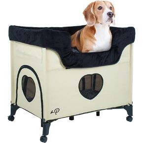 سرير الحيوانات الأليفة Petique Bedside Lounge، سرير بطابقين للحيوانات الأليفة متوسطة الحجم، سرير صالة مرتفع للقطط والكلاب، تصميم Zebra Vibes