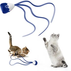 Cat Toys for Indoor Cats, Electronic Interactive Cat Toys, Automatic Silicone Tail Teaser Toy 2 in 1 Cat Wand Toy, Rechargeable Exercise Toy for Kitten-Black
