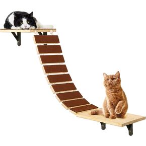 Calmbee Cat Wall Shelves, Cat Wall Furniture Cat Bridge with 2 Mats Wall Mount Cat Perch Wooden Hammock Cat Tree Cat Climber Cat Cloud Shelf Board Cat Bed in Kuwait