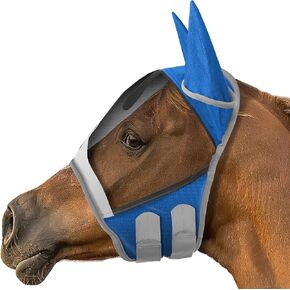 Comfort Fly Mask with Ears for Horses (Blue, Horse) - Fleece Padding, Fine Mesh, UV Protection