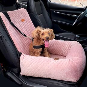Dog Car Seat for Small Medium Dogs Up to 40lbs, Detachable Washable Soft Pet Booster Travel Bed for Front & Black Seat with Safety Leash Belt
