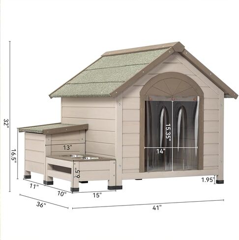 Ufyerutg Outdoor Dog House, Waterproof Wooden Puppy Shelter with Water Bowl, Food Bowl & Storage Box, Indoor Outside Open Roof Dog House for Small Medium Dogs in Kuwait