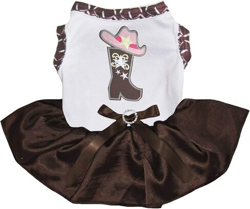 Petitebella Cowgirl Boot Hat Puppy Dog Dress (Pink/Cow, Medium) in Kuwait