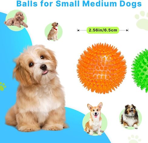 Ammbeetty 4 Packs 2.56" Squeaky Dog Toys for Small Medium Dogs, Dog Toys Balls for Boredom and Stimulating, Puppy Chew Toys for Teething and Durable Interactive Dog Toys, Safe TPR Material in Saudi Arabia