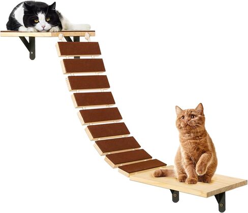Calmbee Cat Wall Shelves, Cat Wall Furniture Cat Bridge with 2 Mats Wall Mount Cat Perch Wooden Hammock Cat Tree Cat Climber Cat Cloud Shelf Board Cat Bed in Kuwait
