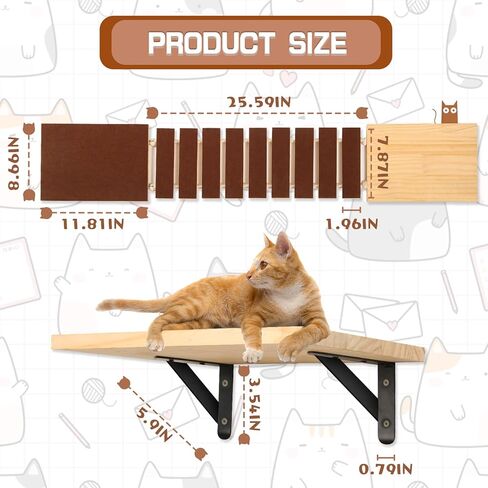 Calmbee Cat Wall Shelves, Cat Wall Furniture Cat Bridge with 2 Mats Wall Mount Cat Perch Wooden Hammock Cat Tree Cat Climber Cat Cloud Shelf Board Cat Bed in Kuwait