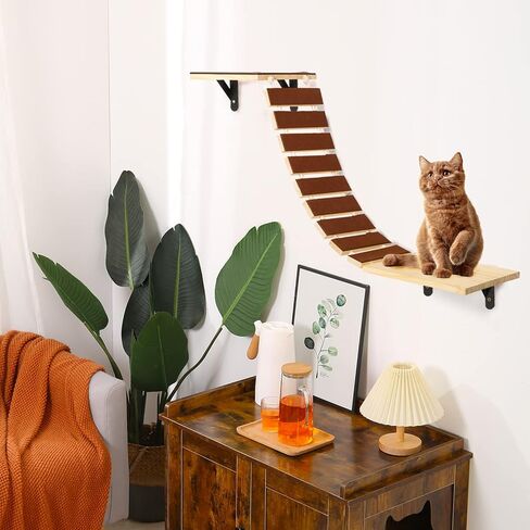 Calmbee Cat Wall Shelves, Cat Wall Furniture Cat Bridge with 2 Mats Wall Mount Cat Perch Wooden Hammock Cat Tree Cat Climber Cat Cloud Shelf Board Cat Bed in Kuwait