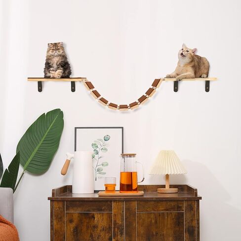 Calmbee Cat Wall Shelves, Cat Wall Furniture Cat Bridge with 2 Mats Wall Mount Cat Perch Wooden Hammock Cat Tree Cat Climber Cat Cloud Shelf Board Cat Bed in Kuwait