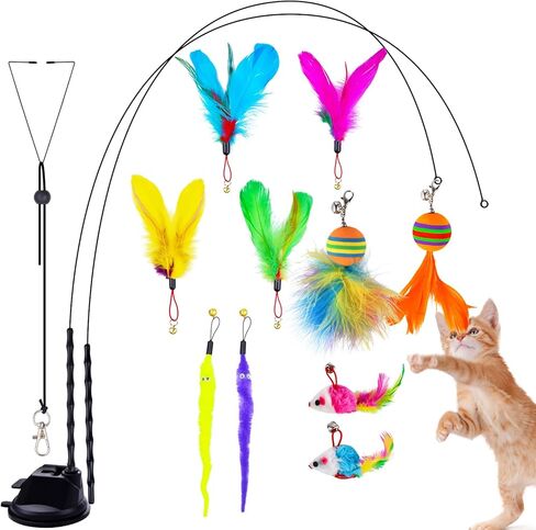 ألعاب القطط من زاديك، ألعاب تفاعلية للقطط في الداخل مع كوب شفط فائق، قطعتين من عصا القطط النابضة بالحياة و10 قطع بديلة قابلة للفصل مع أجراس وألعاب للقطط معلقة على الباب in Kuwait