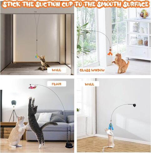 ألعاب القطط من زاديك، ألعاب تفاعلية للقطط في الداخل مع كوب شفط فائق، قطعتين من عصا القطط النابضة بالحياة و10 قطع بديلة قابلة للفصل مع أجراس وألعاب للقطط معلقة على الباب in Kuwait