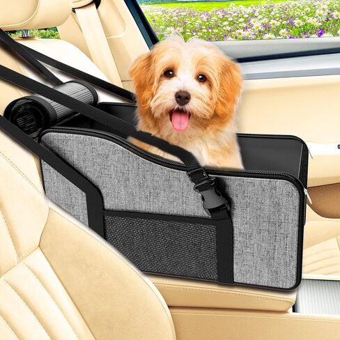 Lipneaed Dog Car Seats for Small Dogs 0-10lbs, Portable Pet Car Seat Dog Travel Accessories with Safety Tethers and Pad, for Single/Double Door Armrest Applicable in Saudi Arabia