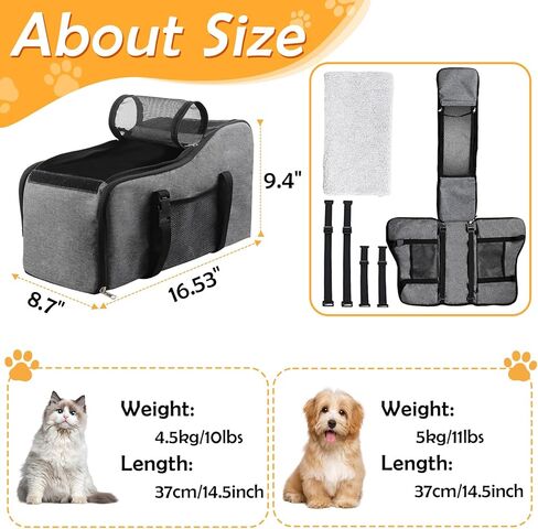 Lipneaed Dog Car Seats for Small Dogs 0-10lbs, Portable Pet Car Seat Dog Travel Accessories with Safety Tethers and Pad, for Single/Double Door Armrest Applicable in Saudi Arabia