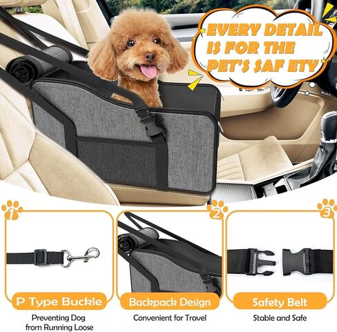 Lipneaed Dog Car Seats for Small Dogs 0-10lbs, Portable Pet Car Seat Dog Travel Accessories with Safety Tethers and Pad, for Single/Double Door Armrest Applicable in Saudi Arabia