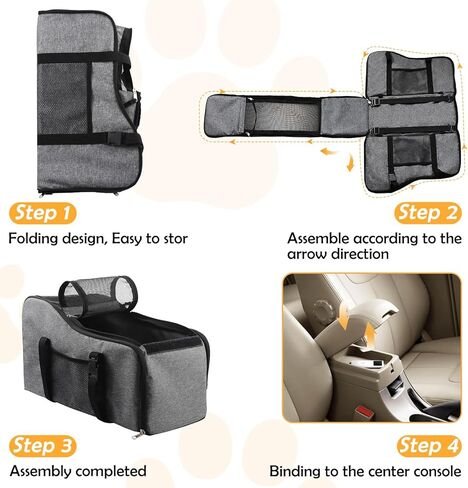Lipneaed Dog Car Seats for Small Dogs 0-10lbs, Portable Pet Car Seat Dog Travel Accessories with Safety Tethers and Pad, for Single/Double Door Armrest Applicable in Saudi Arabia
