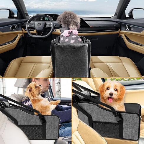 Lipneaed Dog Car Seats for Small Dogs 0-10lbs, Portable Pet Car Seat Dog Travel Accessories with Safety Tethers and Pad, for Single/Double Door Armrest Applicable in Saudi Arabia