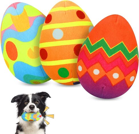 YUEPET 3 Pack Easter Egg Dog Toys, Squeaky Dog Chew Toys for Cleaning Teeth and Relieving Anxiety, Plush Dog Toy Easter Gifts for Puppies Small Medium Dogs in Kuwait
