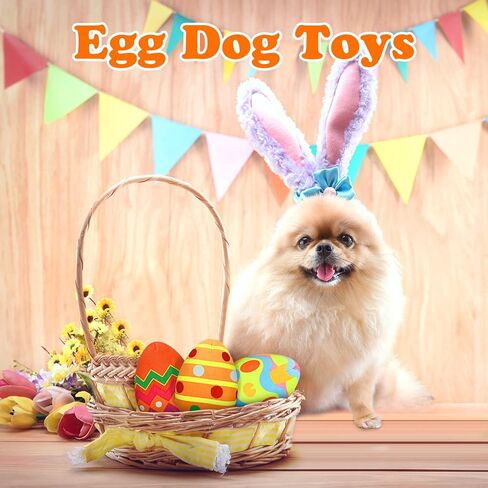 YUEPET 3 Pack Easter Egg Dog Toys, Squeaky Dog Chew Toys for Cleaning Teeth and Relieving Anxiety, Plush Dog Toy Easter Gifts for Puppies Small Medium Dogs in Kuwait
