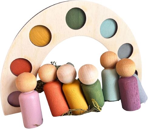 Waldorf Montessori Boho Color Matching Wooden Toy With 7 Peg People Kids in Saudi Arabia