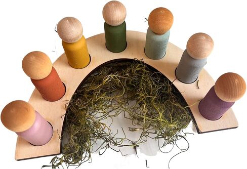 Waldorf Montessori Boho Color Matching Wooden Toy With 7 Peg People Kids in Saudi Arabia