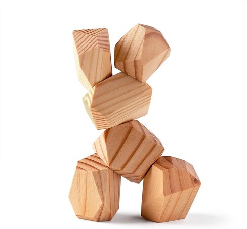 Natural Pine Stacking Rocks, Large Wooden Blocks, Montessori Puzzle Game, Toddler Toys For Classroom, Wood Balancing Stones Set (12 Pc) in Saudi Arabia