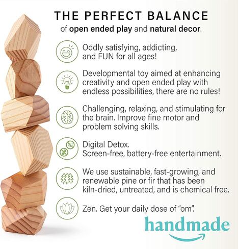 Natural Pine Stacking Rocks, Large Wooden Blocks, Montessori Puzzle Game, Toddler Toys For Classroom, Wood Balancing Stones Set (12 Pc) in Saudi Arabia