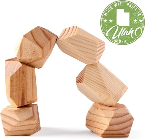 Natural Pine Stacking Rocks, Large Wooden Blocks, Montessori Puzzle Game, Toddler Toys For Classroom, Wood Balancing Stones Set (12 Pc) in Saudi Arabia