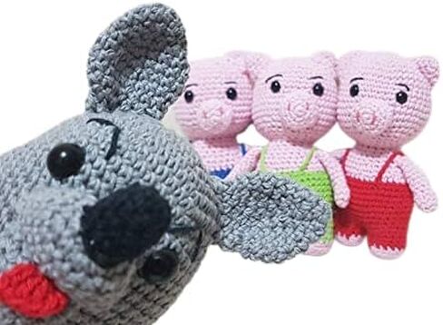 Three Little Pigs And Big Bad Wolf Amigurumi Stuffed Toy Doll Handmade in Saudi Arabia