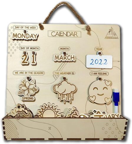 Wooden Perpetual Calendar, Montessori, Educational Tool, Cognitive Stimulating Social Interaction, Gifts for Kids, Toddlers, Child Education in Saudi Arabia