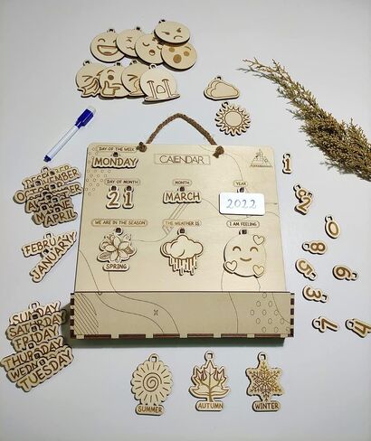 Wooden Perpetual Calendar, Montessori, Educational Tool, Cognitive Stimulating Social Interaction, Gifts for Kids, Toddlers, Child Education in Saudi Arabia
