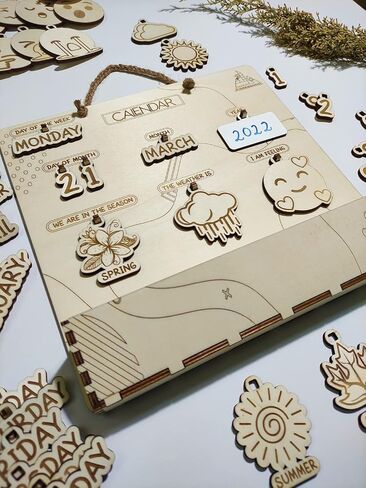 Wooden Perpetual Calendar, Montessori, Educational Tool, Cognitive Stimulating Social Interaction, Gifts for Kids, Toddlers, Child Education in Saudi Arabia