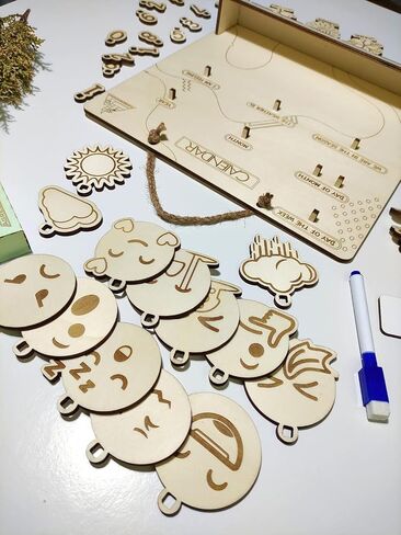 Wooden Perpetual Calendar, Montessori, Educational Tool, Cognitive Stimulating Social Interaction, Gifts for Kids, Toddlers, Child Education in Saudi Arabia