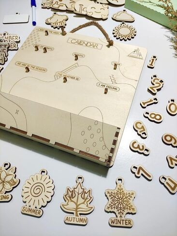 Wooden Perpetual Calendar, Montessori, Educational Tool, Cognitive Stimulating Social Interaction, Gifts for Kids, Toddlers, Child Education in Saudi Arabia