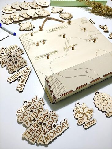Wooden Perpetual Calendar, Montessori, Educational Tool, Cognitive Stimulating Social Interaction, Gifts for Kids, Toddlers, Child Education in Saudi Arabia