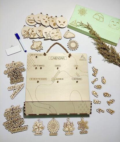 Wooden Perpetual Calendar, Montessori, Educational Tool, Cognitive Stimulating Social Interaction, Gifts for Kids, Toddlers, Child Education in Saudi Arabia