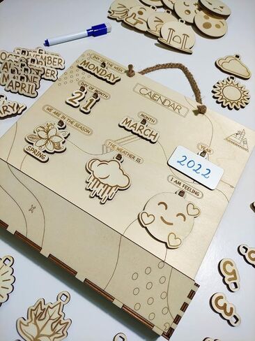 Wooden Perpetual Calendar, Montessori, Educational Tool, Cognitive Stimulating Social Interaction, Gifts for Kids, Toddlers, Child Education in Saudi Arabia