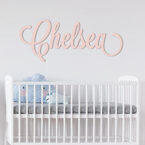 علامة اسم خشبية مخصصة - لافتة اسم الطفل مخصصة لديكور الحضانة والجدار (بعرض 12 بوصة - 55 بوصة) - ديكور حضانة بأحرف خشبية غير مطلية أو مطلية - غرفة فتاة أو صبي مصنوعة في الولايات المتحدة الأمريكية in Kuwait