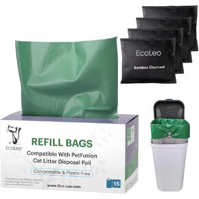 Dog Waste Station/Cat Litter Pail Bags, PetFusion Compatible, Certified Compostable, Plant-Derived, Long & Durable, Replacement Liner Bags (15 Count)
