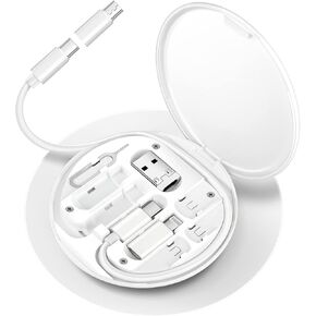 طقم محول USB C إلى Lightning من HESIMING، جراب كابل شحن متعدد محول USB C إلى جهاز C/iOS من النوع C/محول صغير مجموعة كابل بيانات السفر تحتوي على مساحة تخزين للبطاقات، وحامل هاتف، ودبوس إخراج صينية (أبيض) in Kuwait