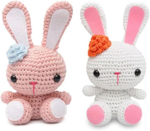 White, Pink Bunnies Handmade Amigurumi Stuffed Toy Knit Crochet Doll VAC (White) in Saudi Arabia