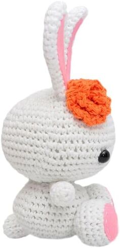 White, Pink Bunnies Handmade Amigurumi Stuffed Toy Knit Crochet Doll VAC (White) in Saudi Arabia
