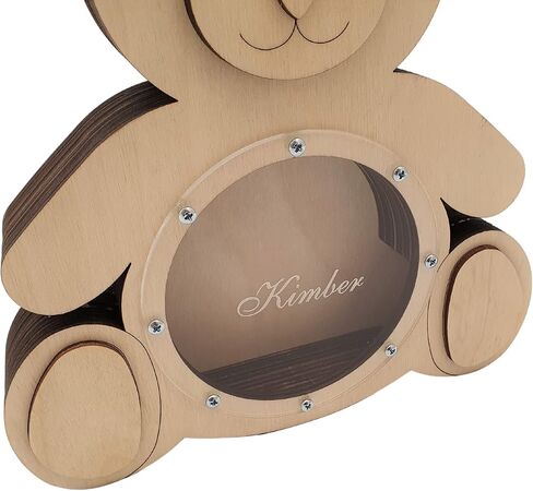 Personalized Wooden Money Piggy Bank - Bear with Bow or Ribbon - Perfect Gift for Boys, Girls, Adults - Box for Coins, Tips, Savings in Saudi Arabia