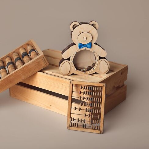 Personalized Wooden Money Piggy Bank - Bear with Bow or Ribbon - Perfect Gift for Boys, Girls, Adults - Box for Coins, Tips, Savings in Saudi Arabia