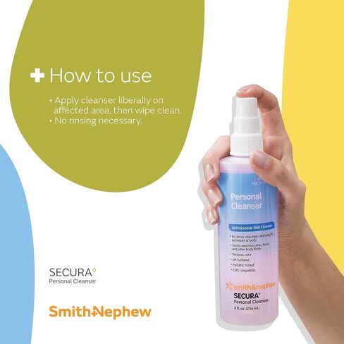 Smith+Nephew SECURA Personal Cleanser Spray, Waterless Body Cleanser and Perineal Spray, No-Rinse Skin Cleanser, 8 Ounces in Saudi Arabia